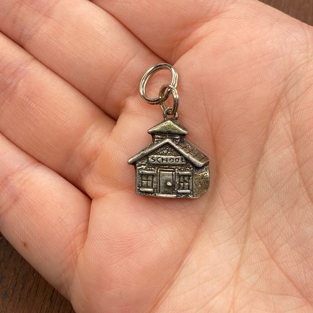 Vintage 925 Sterling Silver School House Teachers Pendant Bracelet Charm